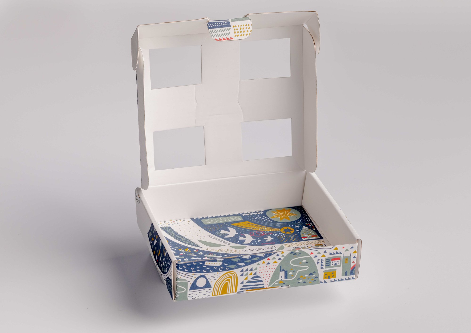 White box with cut out elements