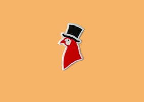 Heat transfer badge of a bird in a top hat