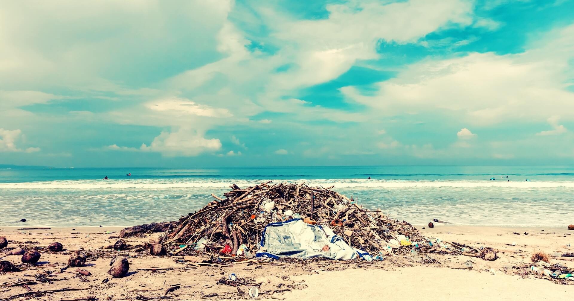 Plastic and other rubbish on a tropical beach