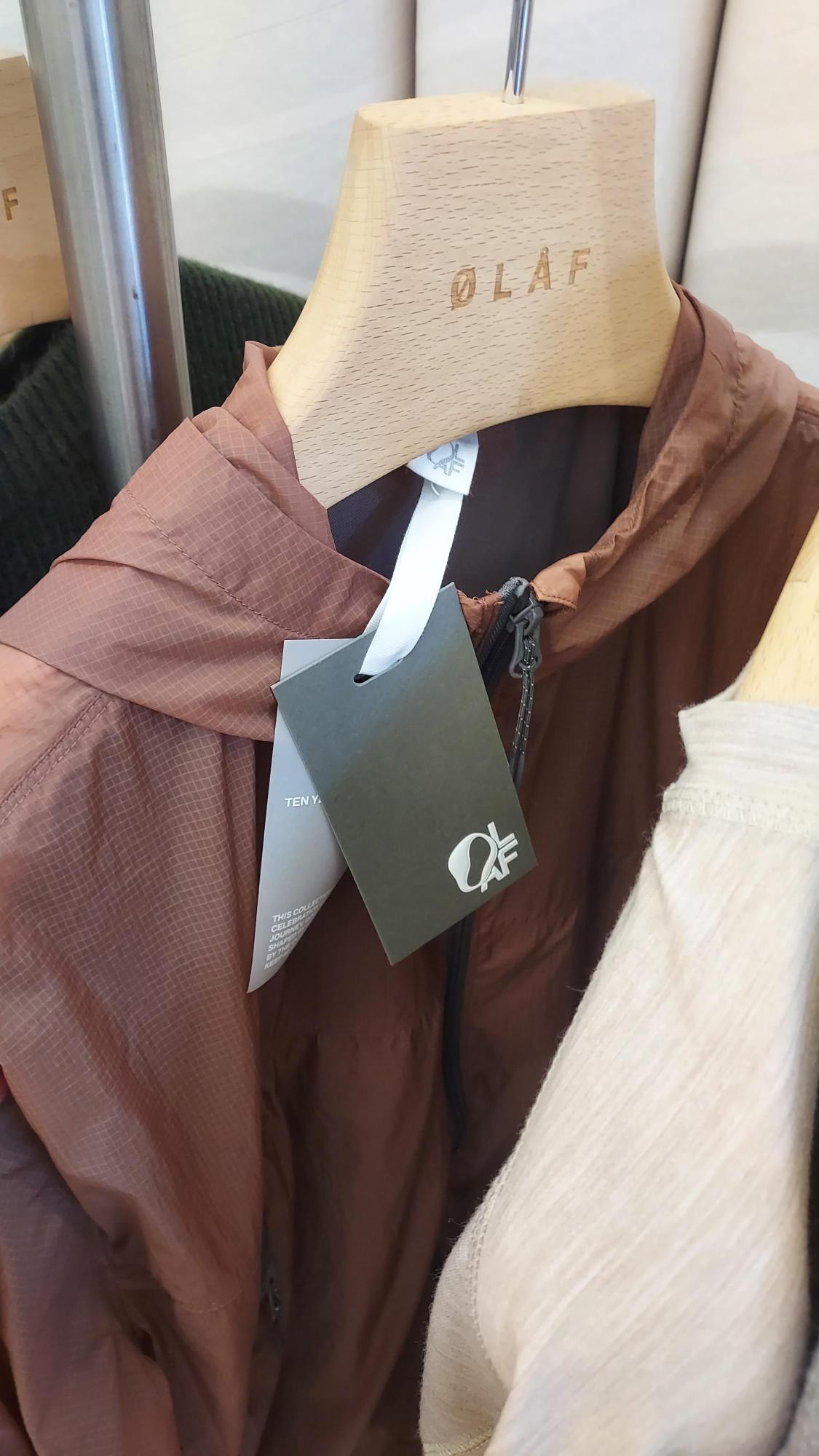 OLAF garment with Weavabel supplied swing tag to celebrate 10 year anniversary