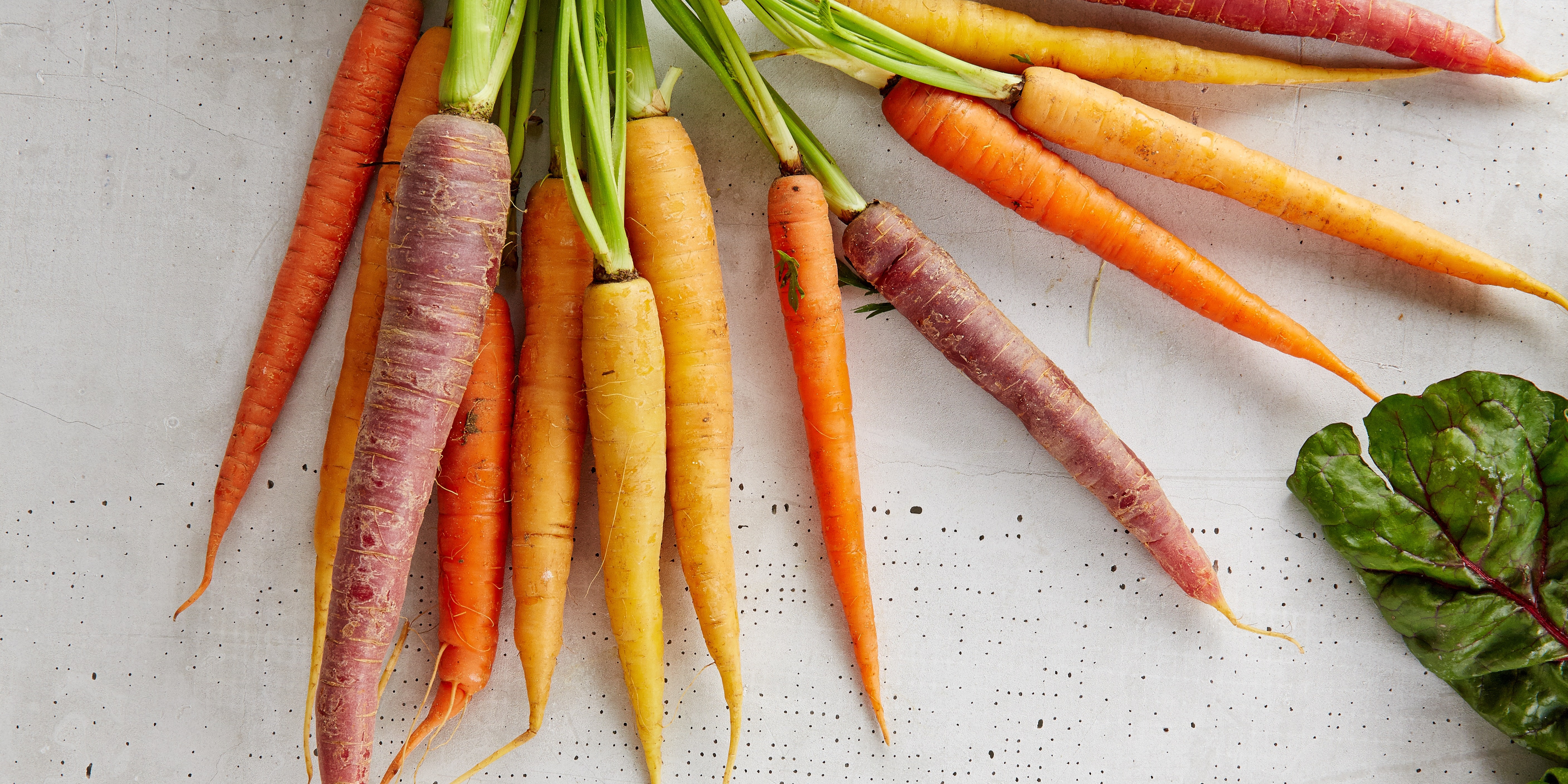 Carrots of various colours on a table
